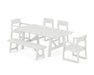 POLYWOOD EDGE 6-Piece Rustic Farmhouse Dining Set with Bench in Vintage White