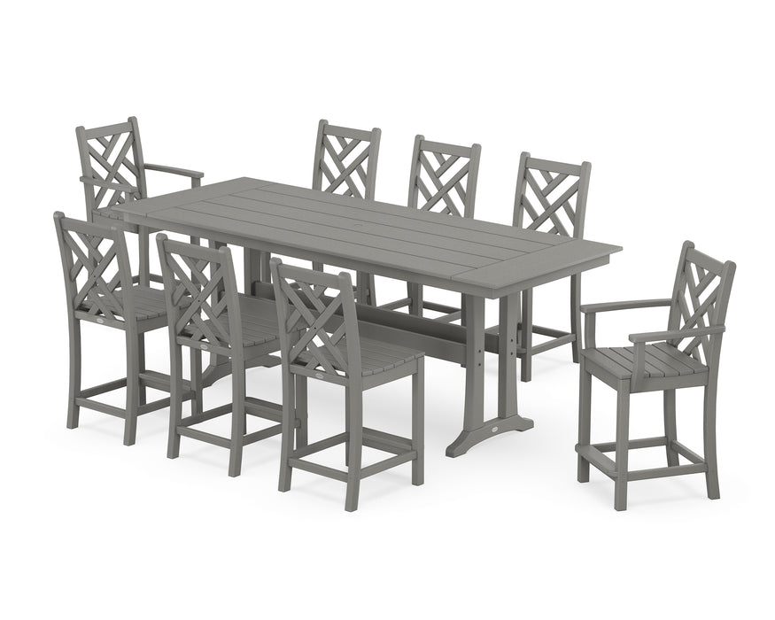 POLYWOOD® Chippendale 9-Piece Farmhouse Counter Set with Trestle Legs in Black