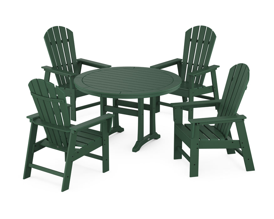 POLYWOOD South Beach 5-Piece Round Dining Set with Trestle Legs in Green