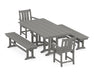 POLYWOOD® Oxford 5-Piece Farmhouse Dining Set with Benches in Black