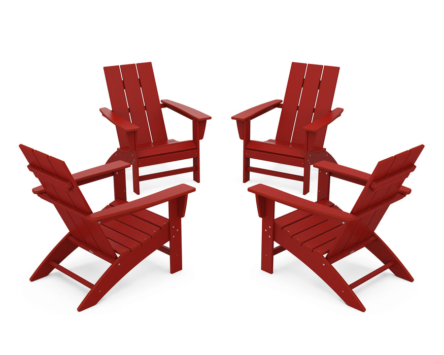 POLYWOOD 4-Piece Modern Adirondack Chair Conversation Set in Sunset Red