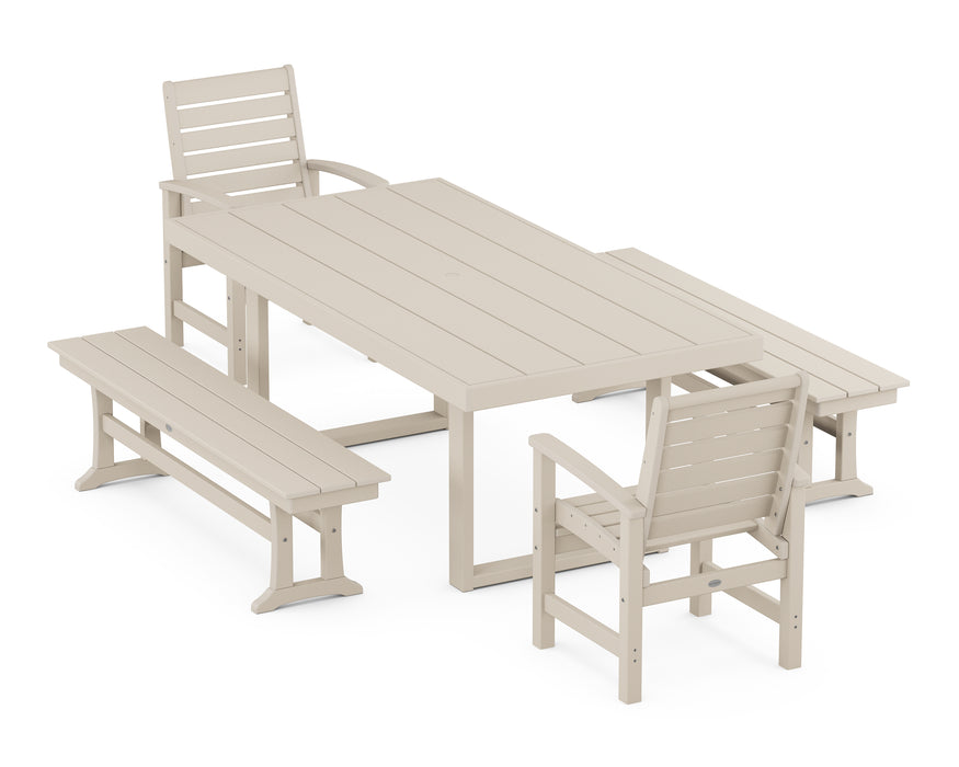 POLYWOOD Signature 5-Piece Dining Set with Benches in Sand