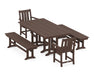 POLYWOOD® Oxford 5-Piece Farmhouse Dining Set with Benches in Sand
