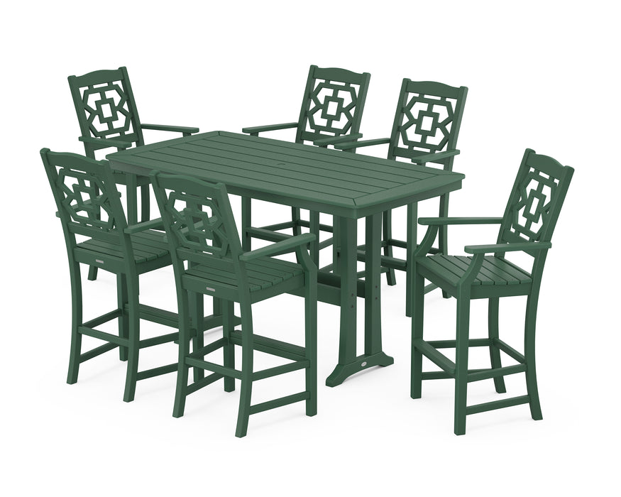Martha Stewart by POLYWOOD Chinoiserie Arm Chair 7-Piece Bar Set with Trestle Legs in Green