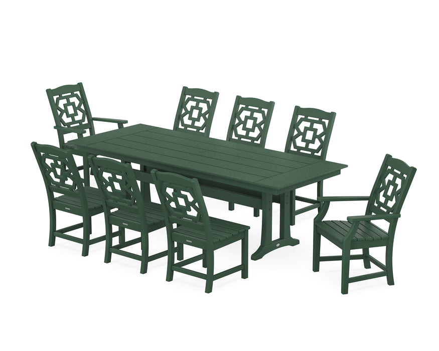 Martha Stewart by POLYWOOD Chinoiserie 9-Piece Farmhouse Dining Set with Trestle Legs in Green
