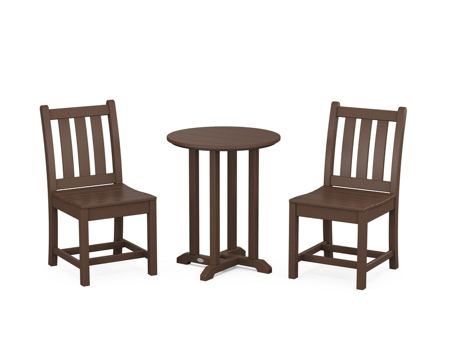 POLYWOOD Traditional Garden Side Chair 3-Piece Round Dining Set in Mahogany