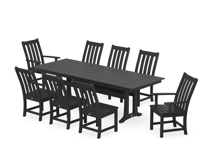 POLYWOOD Vineyard 9-Piece Farmhouse Dining Set with Trestle Legs in Black