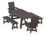 POLYWOOD Modern Adirondack 5-Piece Rustic Farmhouse Dining Set With Trestle Legs in Vintage Coffee