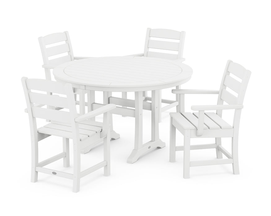 POLYWOOD Lakeside 5-Piece Round Dining Set with Trestle Legs in White