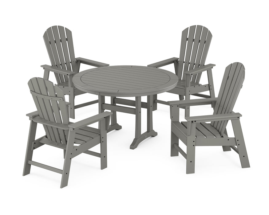 POLYWOOD South Beach 5-Piece Round Dining Set with Trestle Legs in Slate Grey