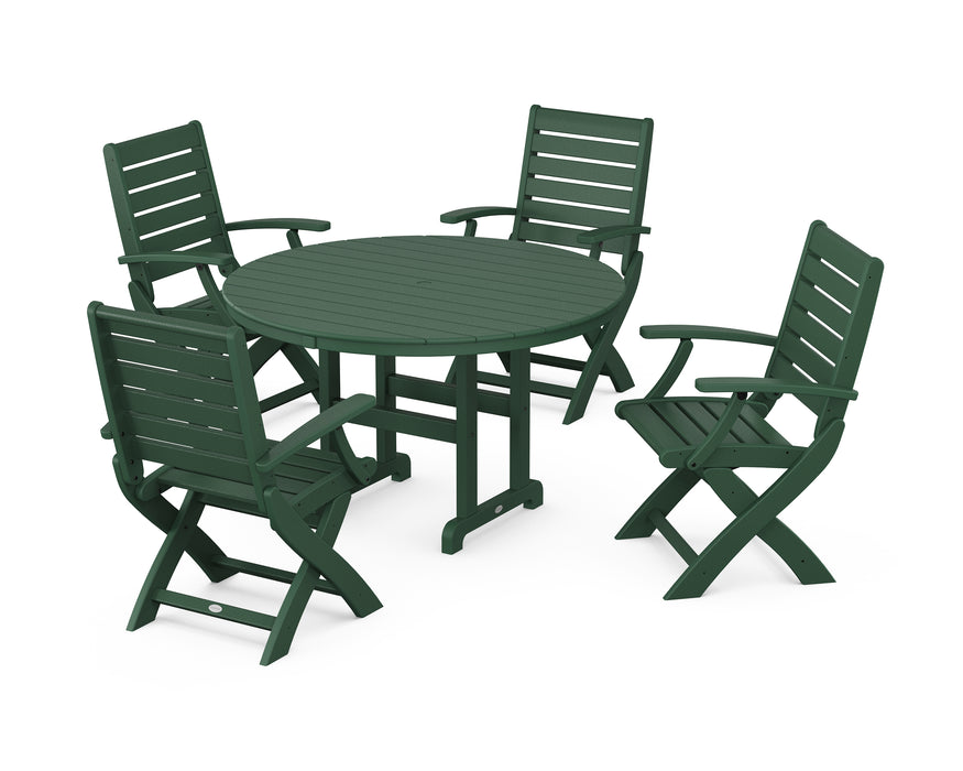 POLYWOOD Signature Folding Chair 5-Piece Round Farmhouse Dining Set in Green
