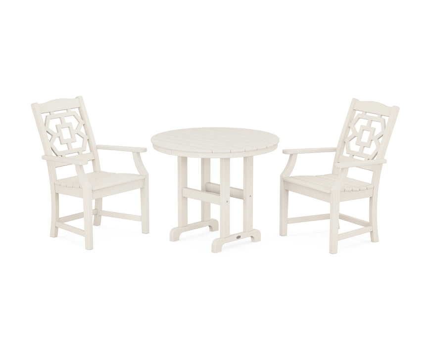 Martha Stewart by POLYWOOD Chinoiserie 3-Piece Farmhouse Dining Set in Sand