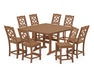 Martha Stewart by POLYWOOD Chinoiserie 9-Piece Square Side Chair Counter Set with Trestle Legs in Teak