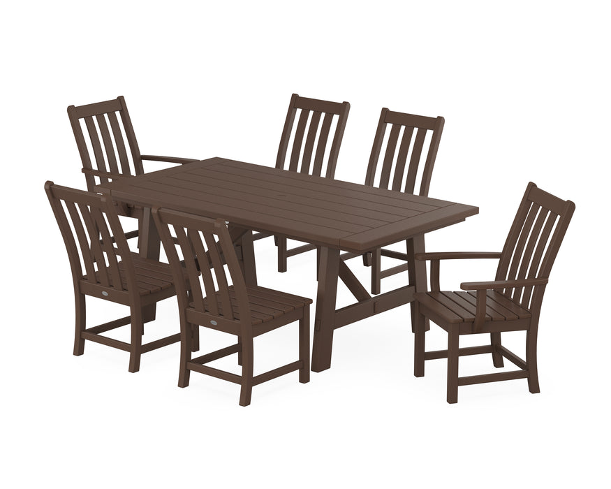 POLYWOOD Vineyard 7-Piece Rustic Farmhouse Dining Set With Trestle Legs in Mahogany