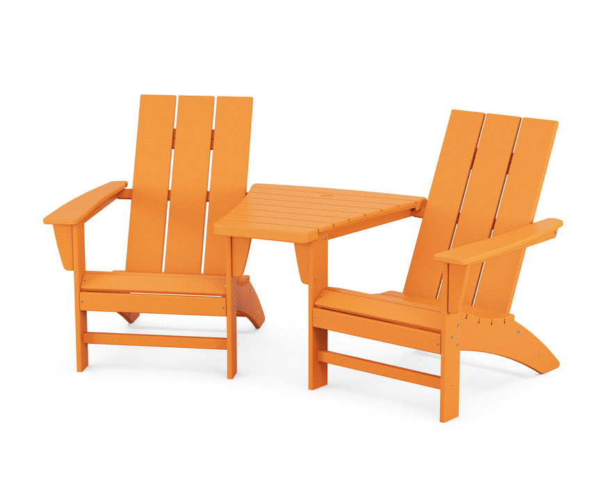 POLYWOOD Modern 3-Piece Adirondack Set with Angled Connecting Table in Tangerine