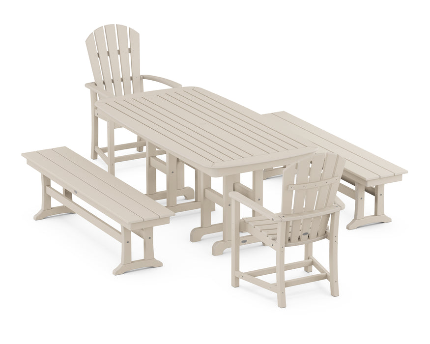 POLYWOOD Palm Coast 5-Piece Dining Set with Benches in Sand