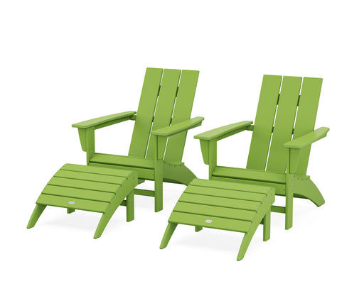 POLYWOOD Modern Adirondack Chair 4-Piece Set with Ottomans in Lime
