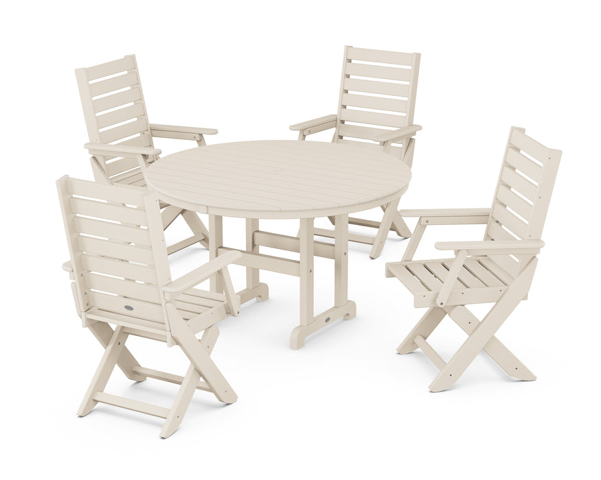 POLYWOOD Captain 5-Piece Round Dining Set in Sand