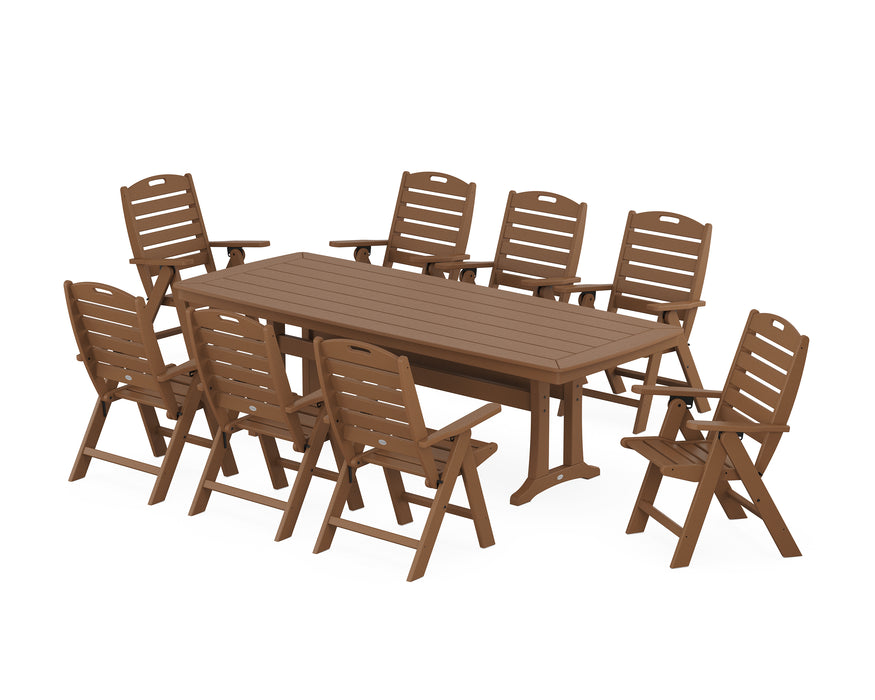 POLYWOOD Nautical Highback 9-Piece Dining Set with Trestle Legs in Teak