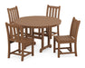 POLYWOOD Traditional Garden Side Chair 5-Piece Round Farmhouse Dining Set in Teak