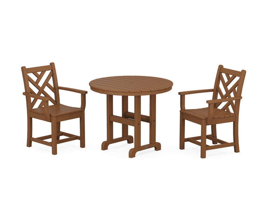 POLYWOOD Chippendale 3-Piece Round Dining Set in Teak