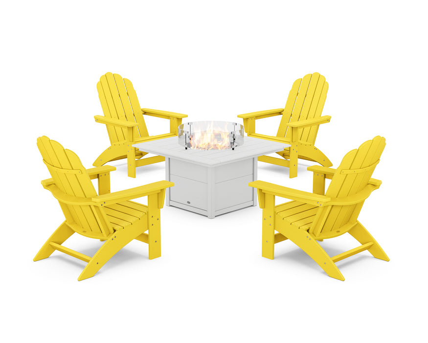 POLYWOOD® 5-Piece Vineyard Grand Adirondack Conversation Set with Fire Pit Table in Lime / White