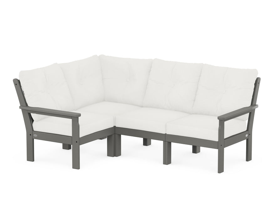 POLYWOOD Vineyard 4-Piece Sectional in Slate Grey with Natural Linen fabric
