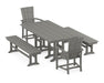 POLYWOOD Quattro 5-Piece Farmhouse Dining Set with Benches in Slate Grey