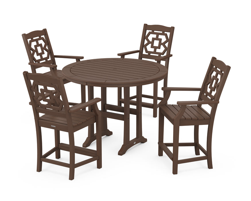 Martha Stewart by POLYWOOD Chinoiserie 5-Piece Round Counter Set in Mahogany