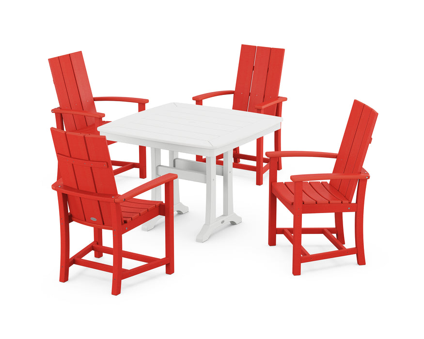 POLYWOOD Modern Adirondack 5-Piece Dining Set with Trestle Legs in Sunset Red