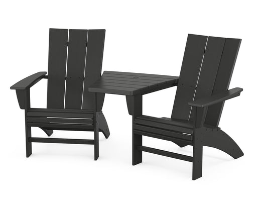POLYWOOD Modern 3-Piece Curveback Adirondack Set with Angled Connecting Table in Black