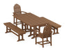 POLYWOOD Classic Adirondack 5-Piece Farmhouse Dining Set with Benches in Teak