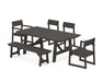 POLYWOOD EDGE 6-Piece Rustic Farmhouse Dining Set with Bench in Vintage Coffee