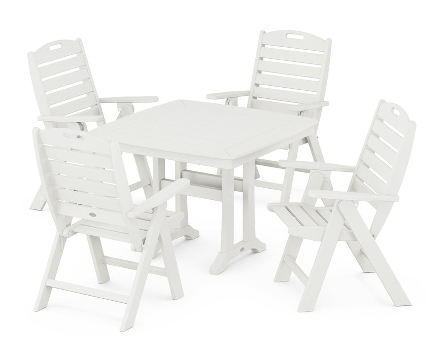POLYWOOD Nautical Highback 5-Piece Dining Set with Trestle Legs in Vintage White