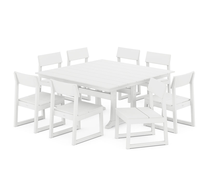 POLYWOOD EDGE Side Chair 9-Piece Dining Set with Trestle Legs in White