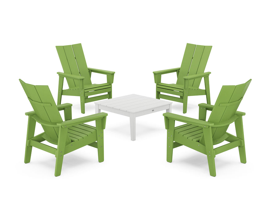 POLYWOOD® 5-Piece Modern Grand Upright Adirondack Chair Conversation Group in Mahogany