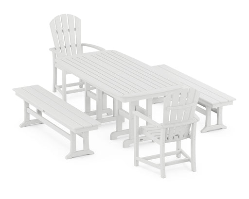 POLYWOOD Palm Coast 5-Piece Dining Set with Benches in White