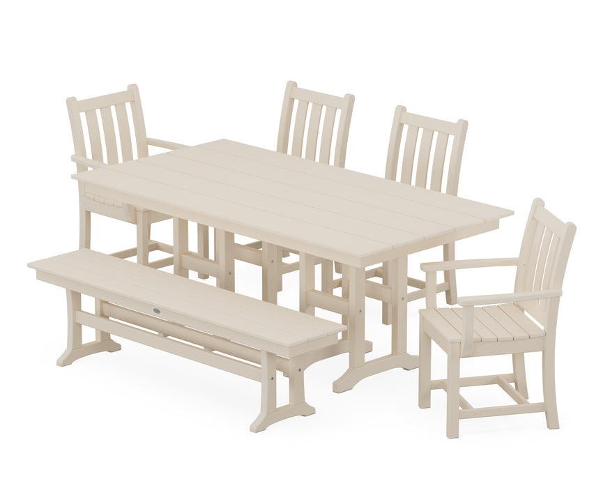 POLYWOOD® Traditional Garden 6-Piece Farmhouse Dining Set with Bench in Black