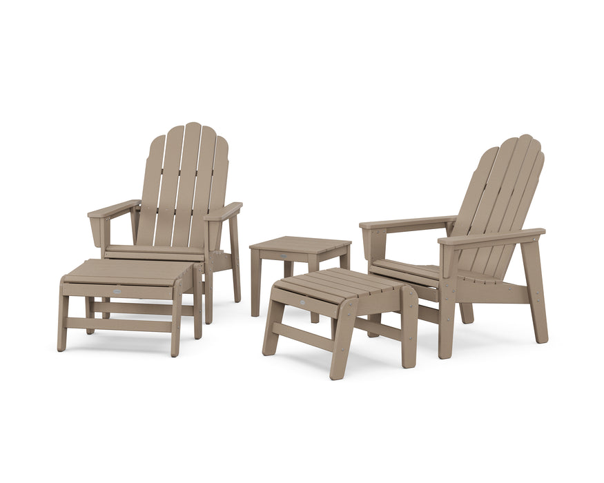 POLYWOOD® 5-Piece Vineyard Grand Upright Adirondack Set with Ottomans and Side Table in Vintage Sahara