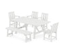 POLYWOOD® Mission 6-Piece Rustic Farmhouse Dining Set with Bench in White
