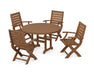 POLYWOOD Signature Folding Chair 5-Piece Round Farmhouse Dining Set in Teak