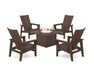POLYWOOD® 5-Piece Modern Grand Upright Adirondack Conversation Set with Fire Pit Table in Mahogany