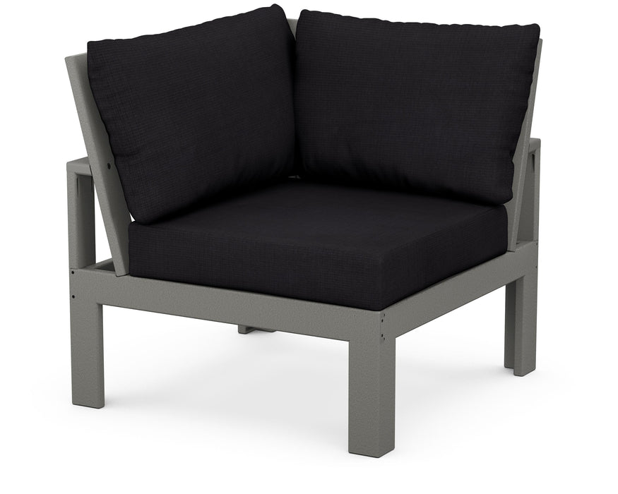 POLYWOOD Edge Modular Corner Chair in Slate Grey with Midnight Linen fabric