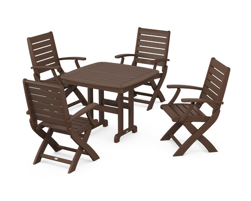 POLYWOOD Signature Folding Chair 5-Piece Dining Set in Mahogany
