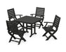 POLYWOOD Signature Folding Chair 5-Piece Farmhouse Dining Set in Black