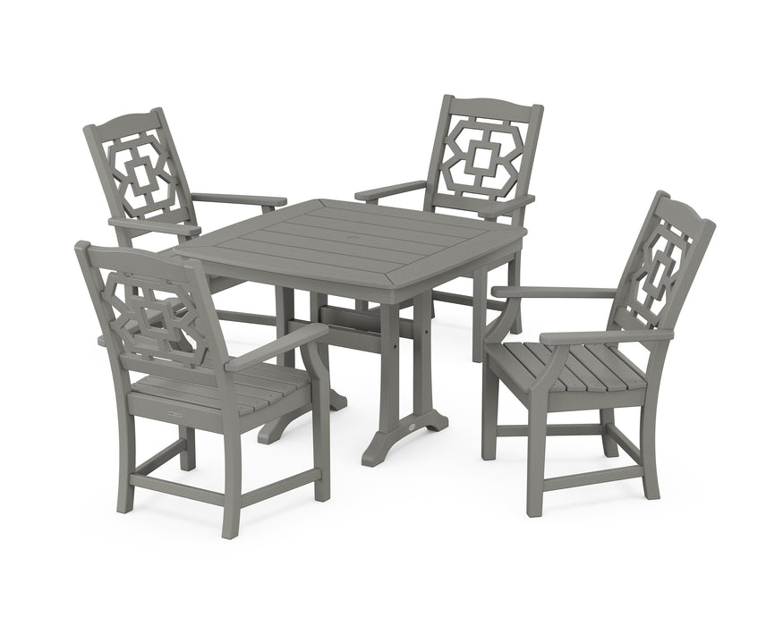 Martha Stewart by POLYWOOD Chinoiserie 5-Piece Dining Set with Trestle Legs in Slate Grey