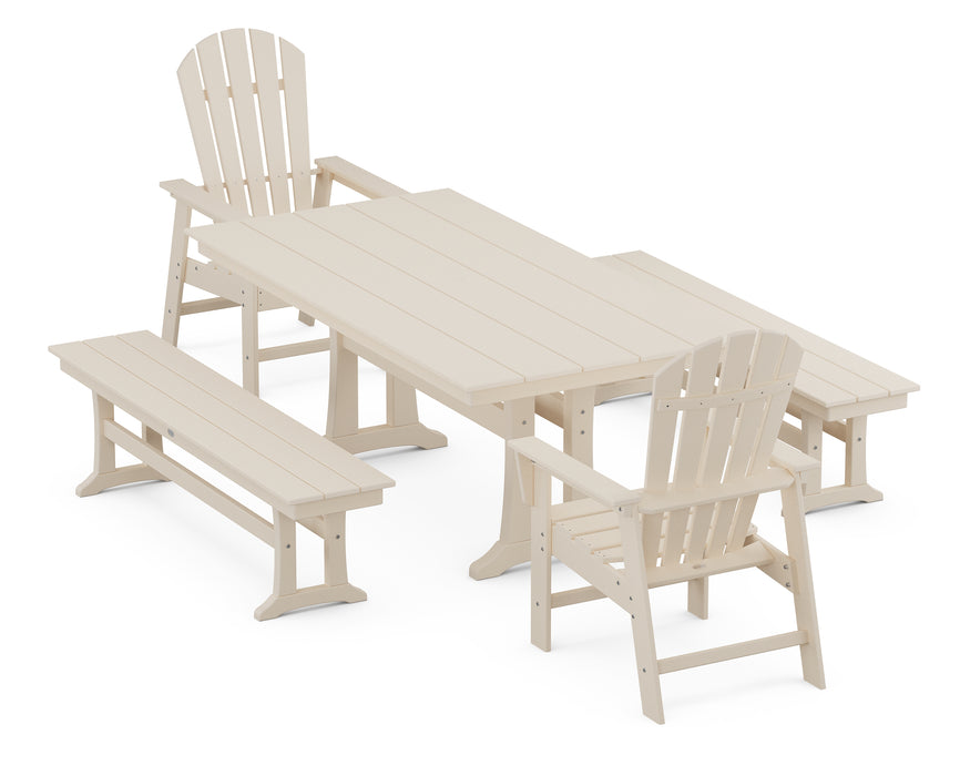 POLYWOOD South Beach 5-Piece Farmhouse Dining Set With Trestle Legs in Sand