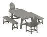 POLYWOOD Classic Adirondack 5-Piece Rustic Farmhouse Dining Set With Benches in Slate Grey