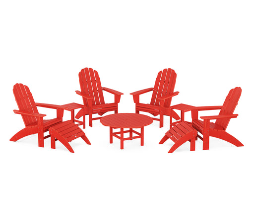 POLYWOOD Vineyard Curveback Adirondack Chair 9-Piece Conversation Set in Sunset Red
