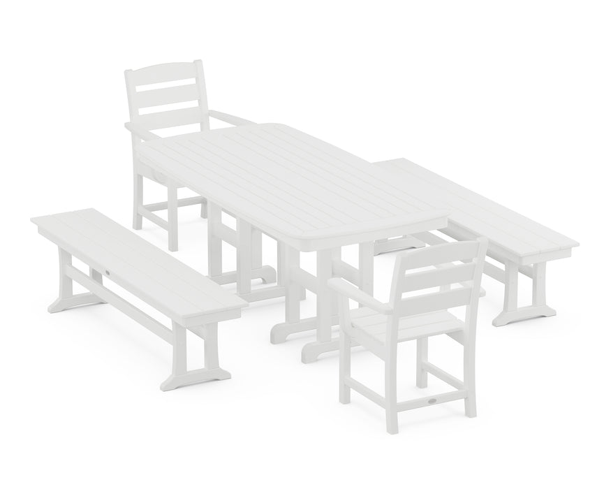 POLYWOOD Lakeside 5-Piece Dining Set with Benches in White